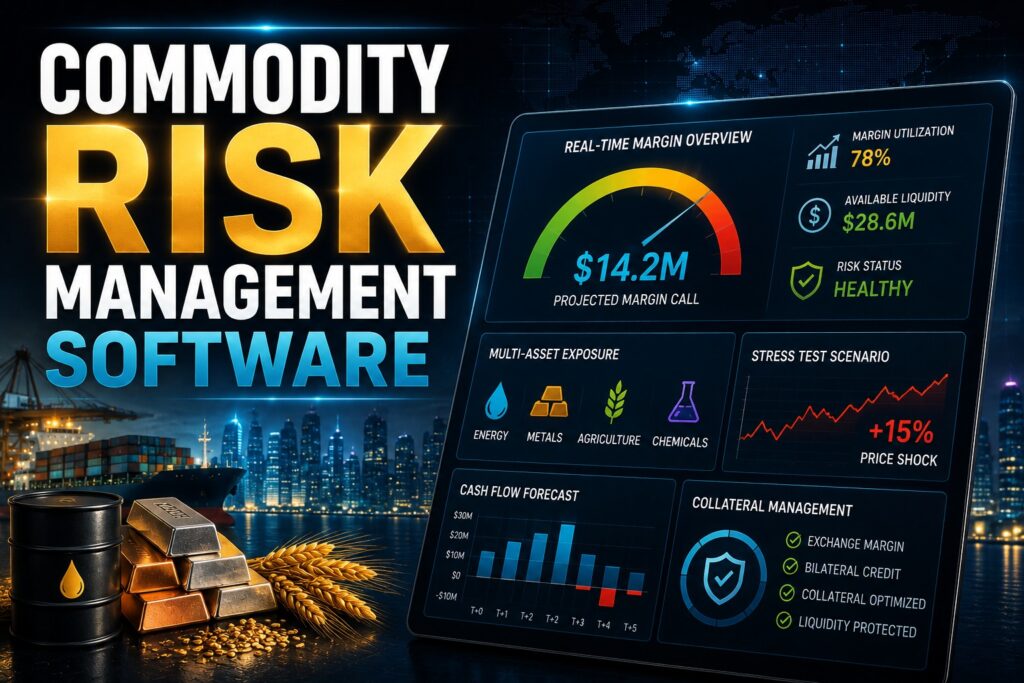 Robosoft commodity risk management software dashboard displaying margin call simulations and real-time liquidity forecasts
