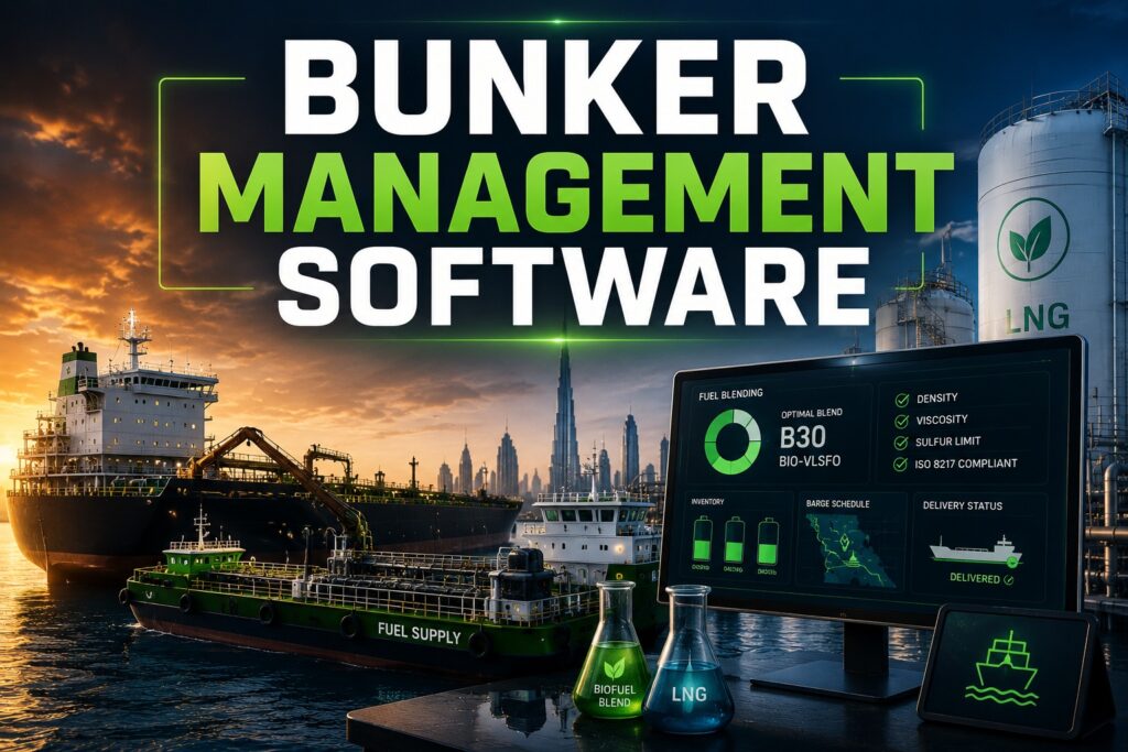 Robosoft bunker management software dashboard displaying multi-fuel blending calculations and digital bunker delivery notes